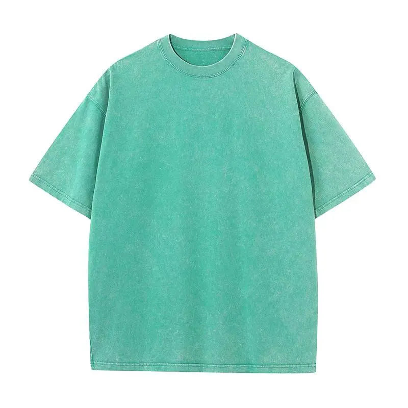 Men's Retro Washed T Shirt 230G Heavy Cotton Oversized Summer Tee Loose Short Sleeve Streetwear Casual Basic Male Clothes