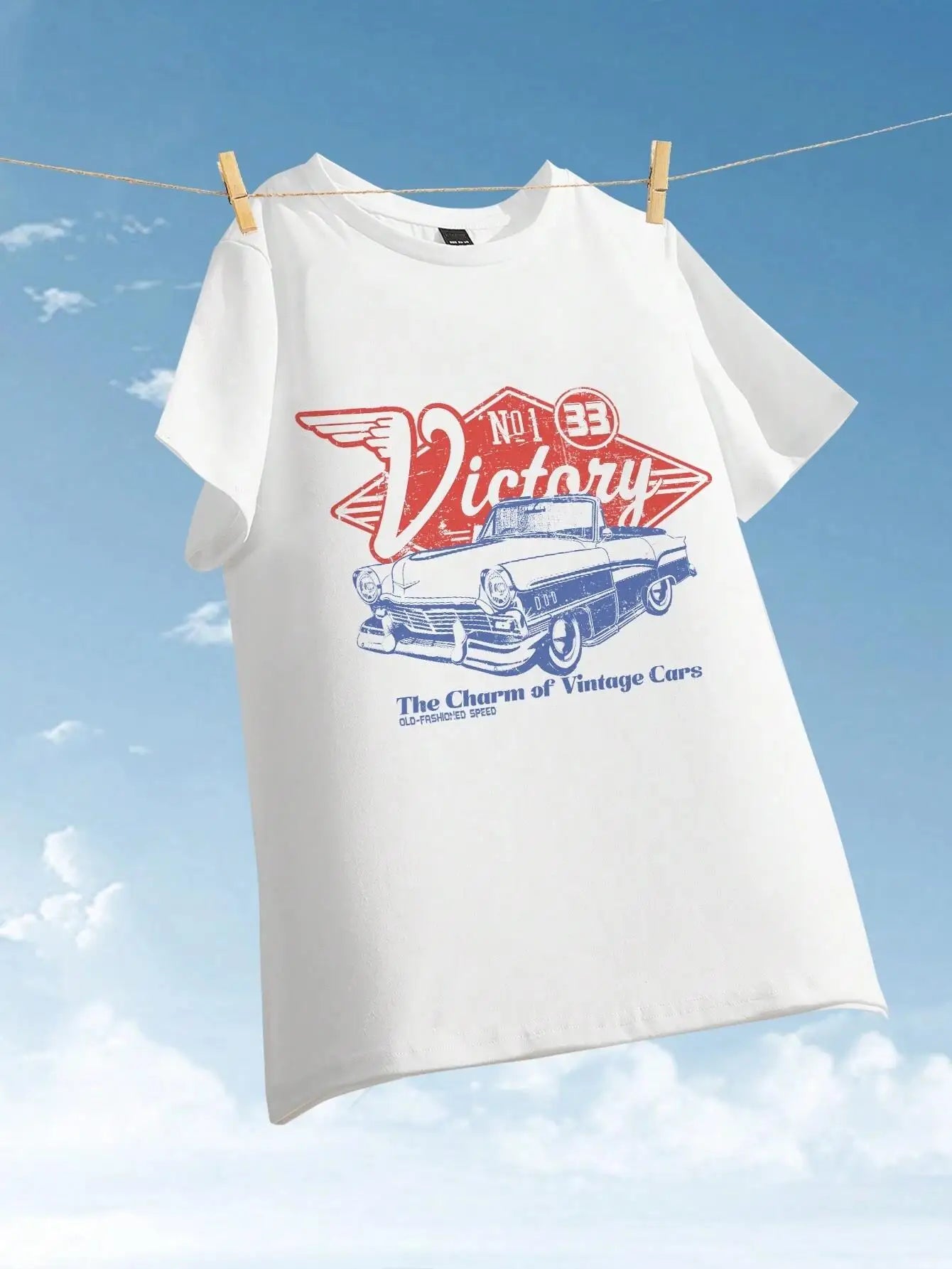 Women T-shirts The Charm Of Vintage Cars Victory Printing Short Sleeve O-Neck Tops Summer Street Clothes