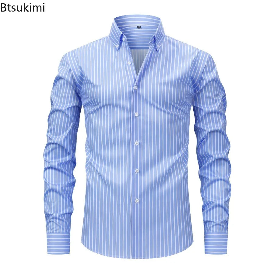 Long Sleeve Striped Business Office Formal Shirt High Quality Social Casual Slim Shirt