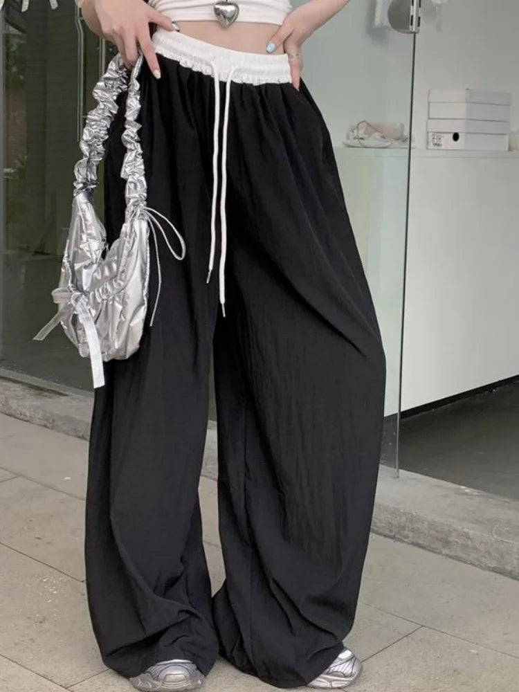 Oversized Grey Black Sweatpants Y2K Korean Streetwear Loose Casual Jogger Pants High Waist All Match Drawstring Trousers