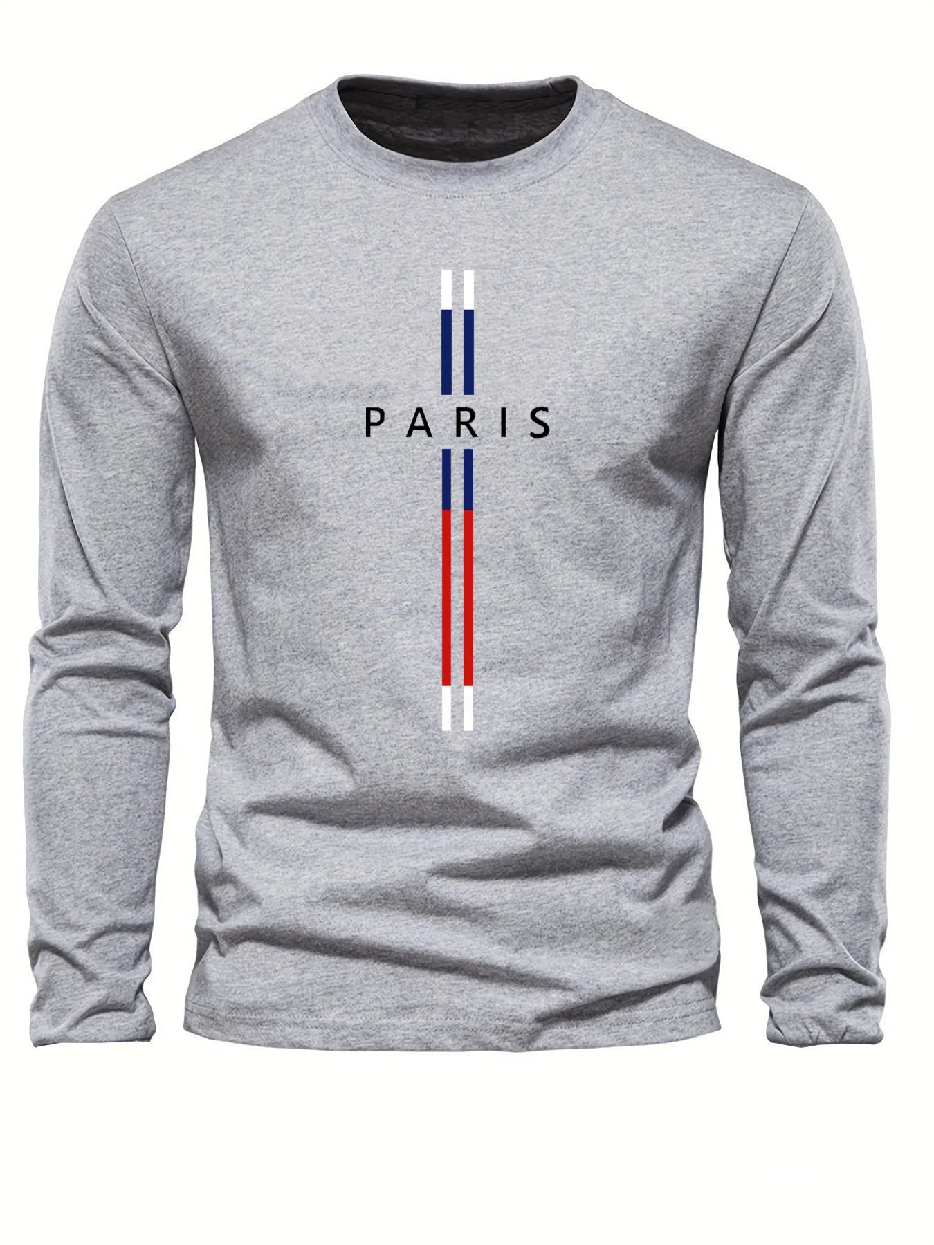 Paris Letter graphic print men's 100% pure cotton loose and comfortable sports and leisure round neck long sleeved T-shirt top