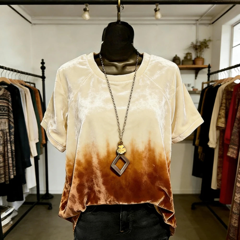 Women Fashion T-Shirts Soft Feel Short Sleeve Tops Trendy Gradient Color Animal Print Blouse for Casual Streetwear Loose Fit