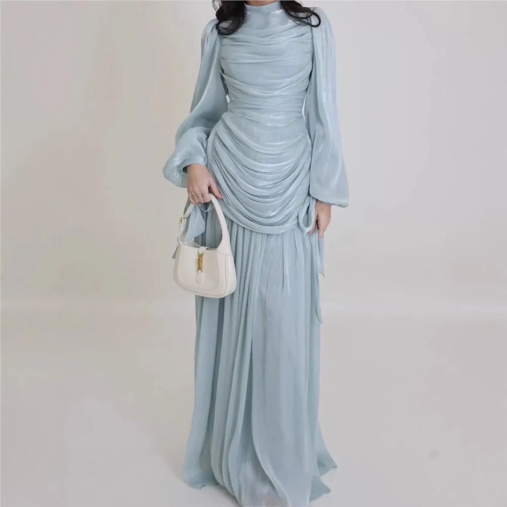2026 Dresses For Woman Elegant Round Neck Long Sleeve Dress Solid Color Elegant Temperament Vestidos Simple Style Robe Vacation