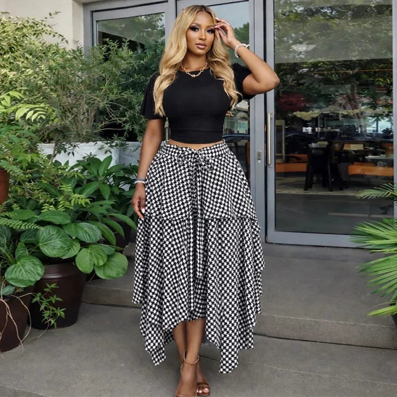 Skirts Women Mid Length Skirt A Line High Waist Slim Fit Plaid Print Casual Elegant Splice Y2k Streetwear Work 2026 Summer