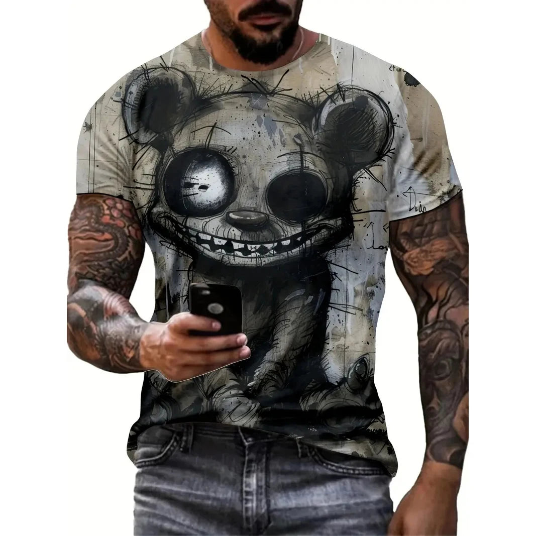 Funny 3D Animal Print Men's T Shirt Leisure Round Neck Short Sleeve Tops Street Hip Hop Style Summer Tees Fashion Loose Pullover