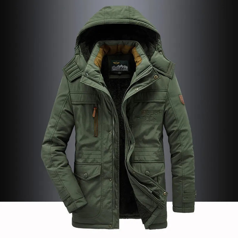 Ayrbao Men's tactical coat jacket knee length durable windproof autumn and winter casual daily wear trendy and versatile men's coat