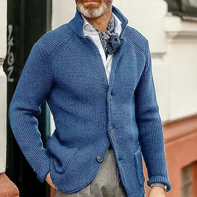 Men's Solid Casual Knitwear Sweater Thick Warm Stand Collar Cardigan Tops Elegant Knitted Coats Autumn Winter Male Sweaters