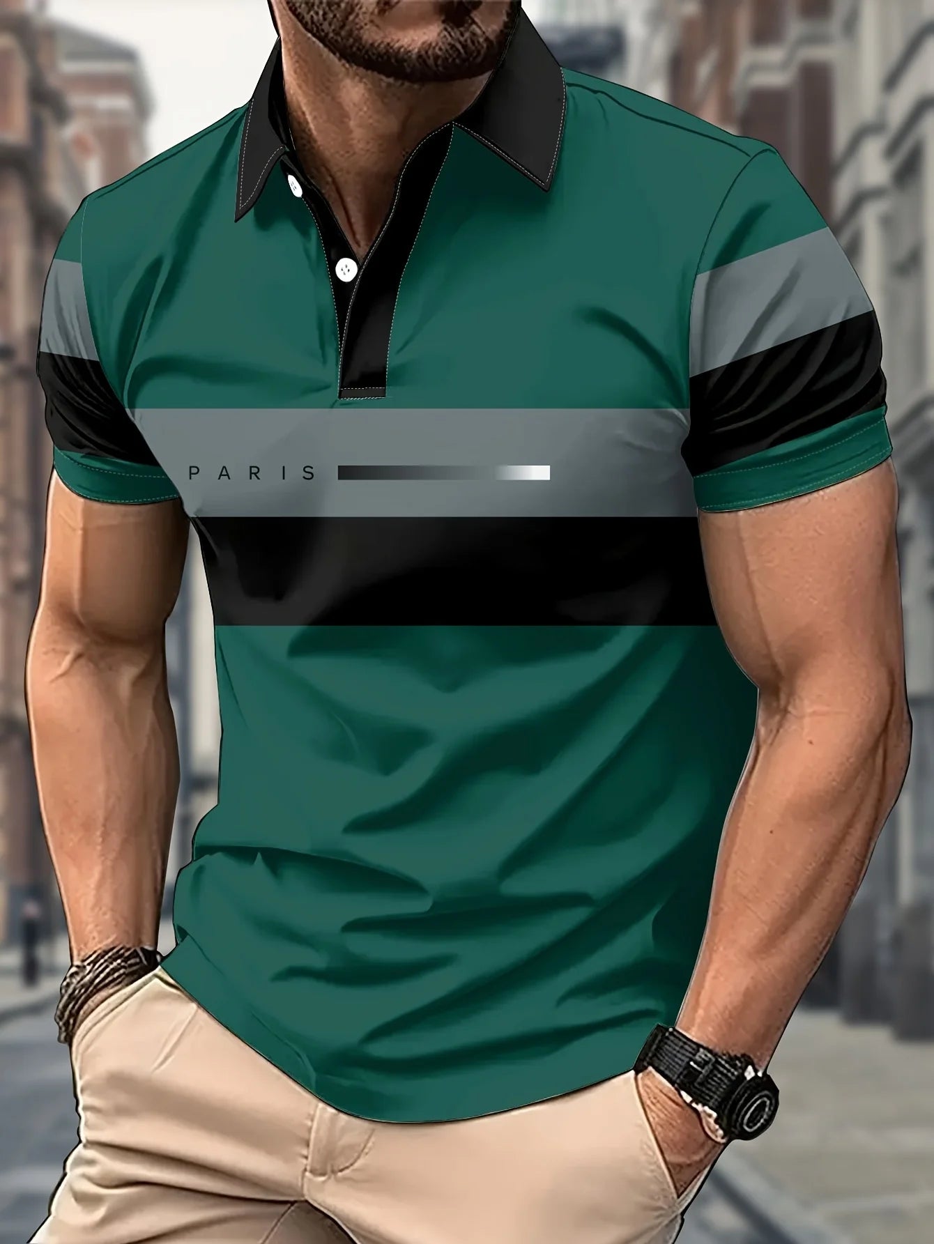2026 Summer New Style Men's Short-Sleeved Polo Shirt with 3D Letter Pattern Print for Street Casual Fashion and Breathability
