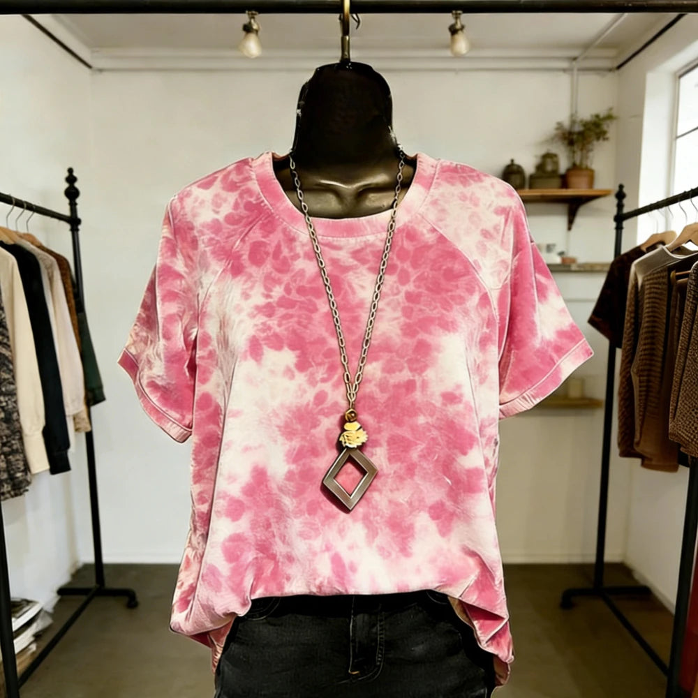 Women Fashion T-Shirts Soft Feel Short Sleeve Tops Trendy Gradient Color Animal Print Blouse for Casual Streetwear Loose Fit