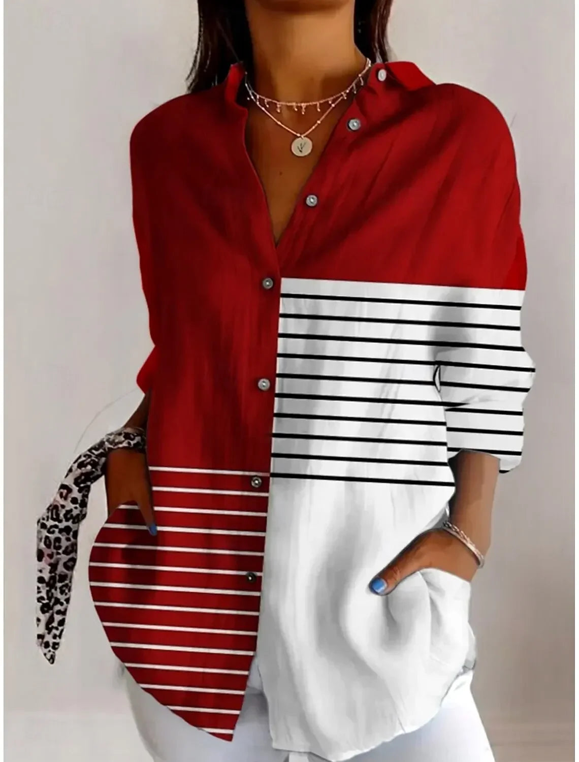 Women's Shirts Graphic Geometric Stylish Casual Long Sleeved Shirt Spring Autumn Tops Daily Going Out Buttons Women's Clothing