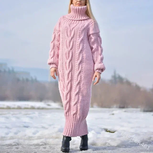 Women's Sweater Winter High Neck Solid Color Turtleneck Pullover Twisted Loose Knitted Sweater Long Dress Sweater for Female New