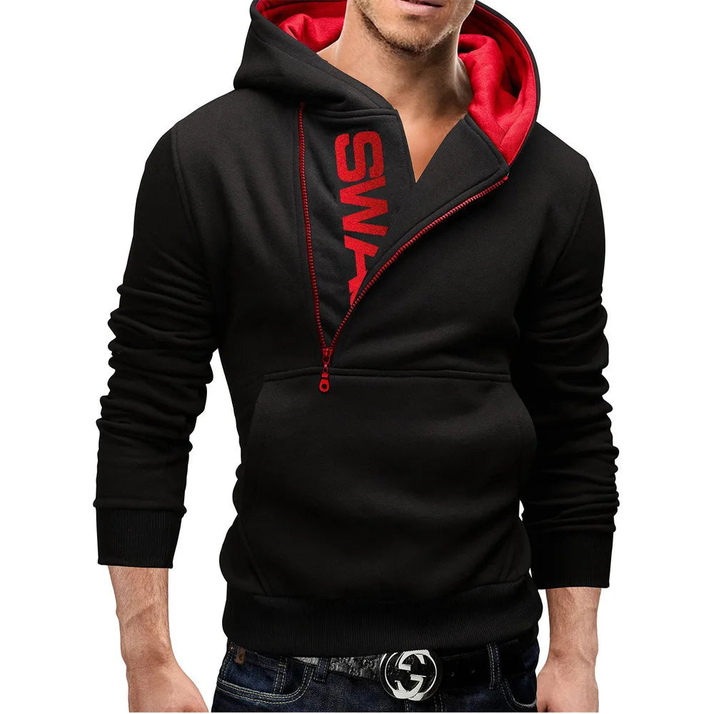 LETSNAGOU Men's Hoodies Long Sleeve Sweatshirts for Men Zipper Hooded Pullover High Neck Mens Sweatshirt Top Jacket Coat Black Sweater