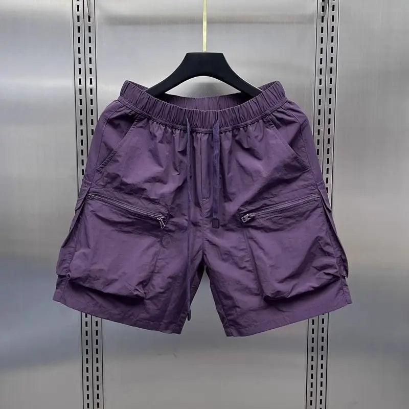 Men's Functional Workwear Short Shorts Hip Hop Summer Thin Outdoor Quick-Dry Beach Mid-Length Loose Fit Short Pants Streetwear
