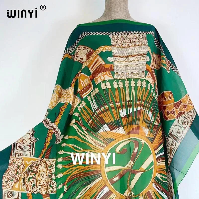 Printed Dresses For Women 2021 Fashion Design Loose Dress Batwing Maxi Long Femme Vestidos Summer Autumn Party Elegant Dress