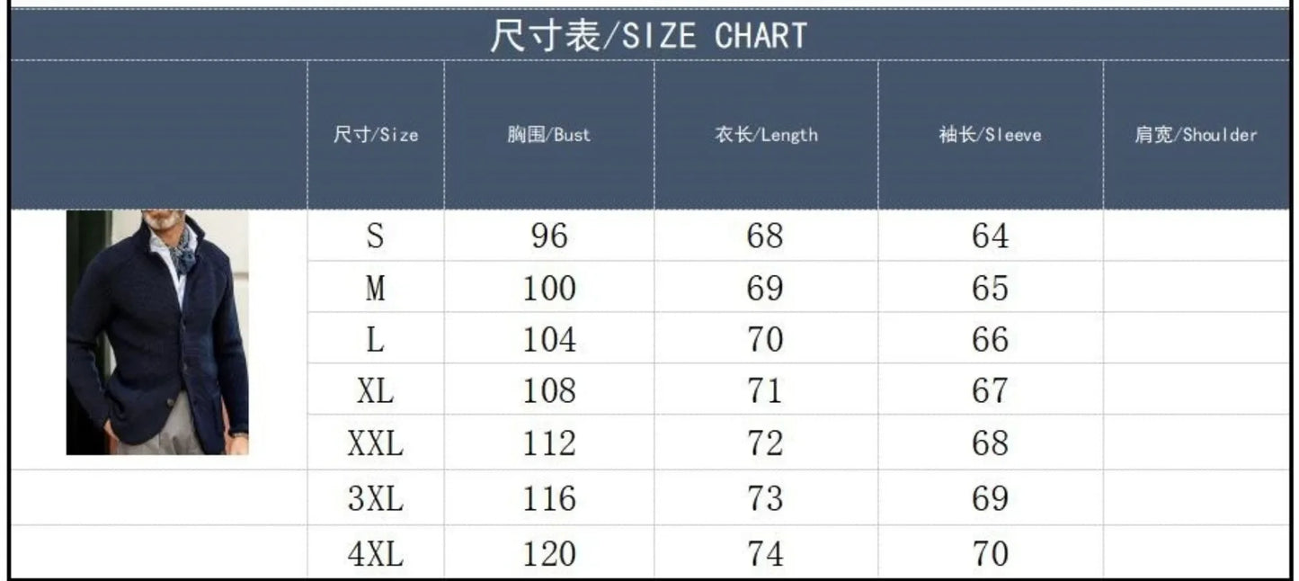 Men's Solid Casual Knitwear Sweater Thick Warm Stand Collar Cardigan Tops Elegant Knitted Coats Autumn Winter Male Sweaters