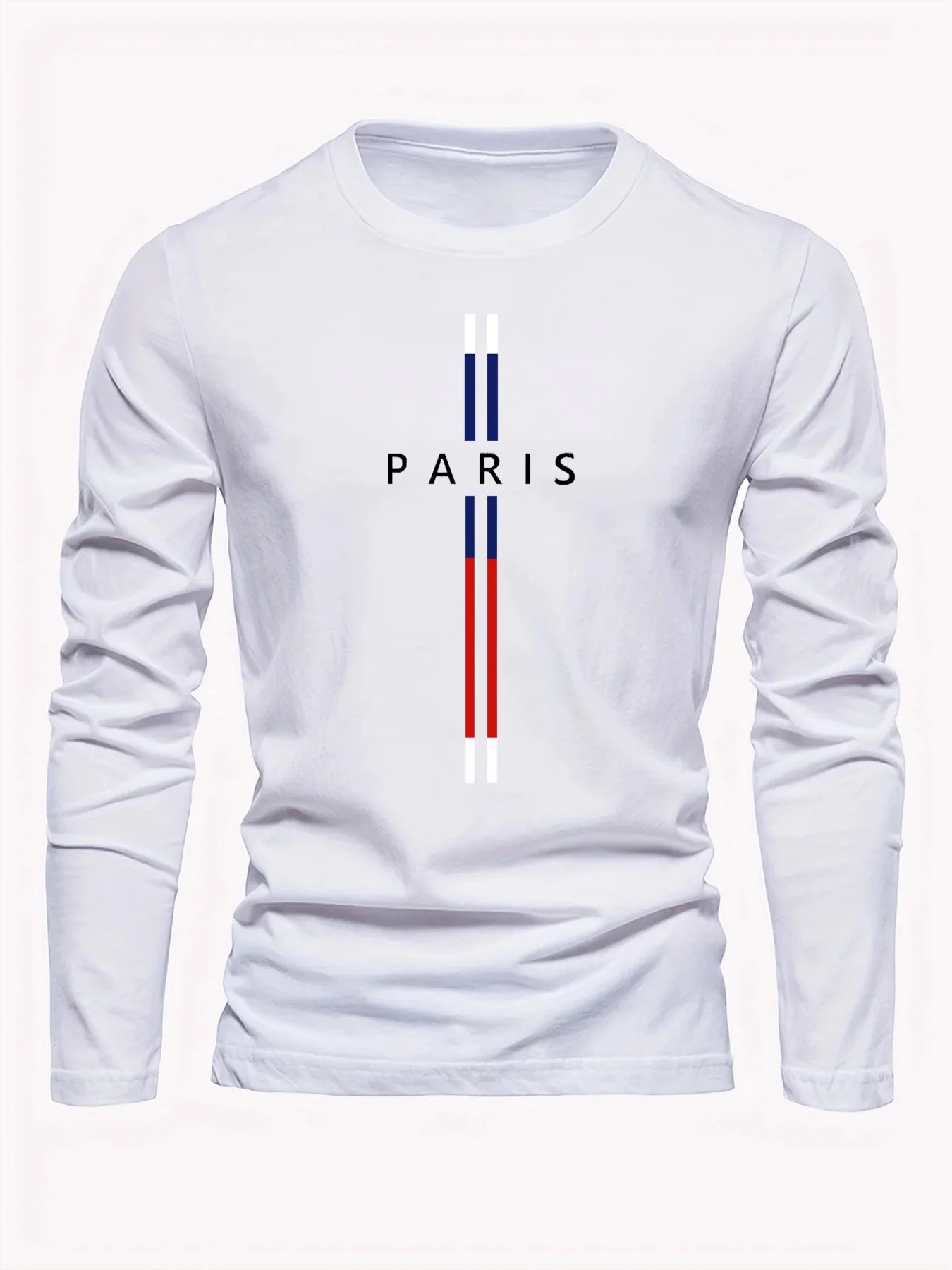 Paris Letter graphic print men's 100% pure cotton loose and comfortable sports and leisure round neck long sleeved T-shirt top