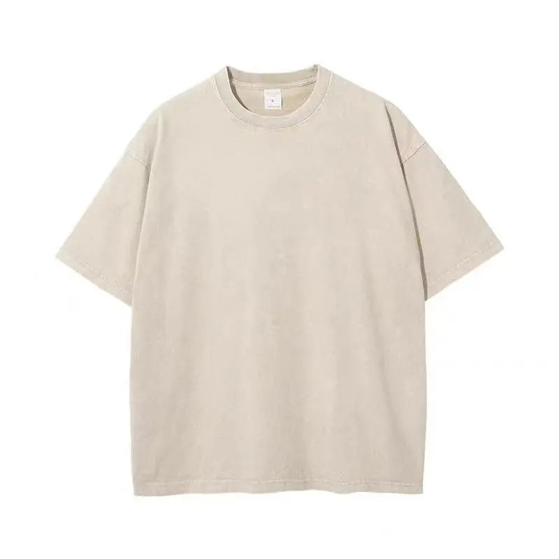 Men's Retro Washed T Shirt 230G Heavy Cotton Oversized Summer Tee Loose Short Sleeve Streetwear Casual Basic Male Clothes