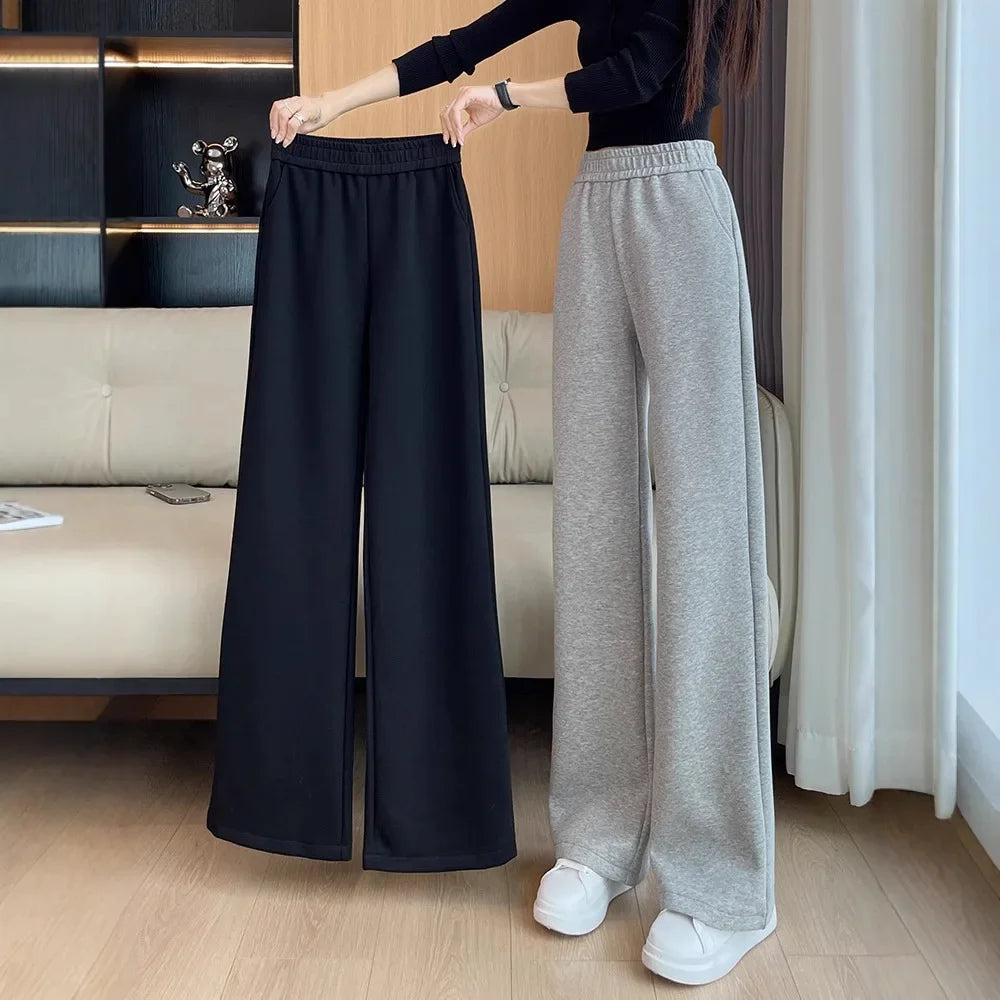 Grey Sports Wide Leg Pants Spring Autumn Thin Straight Casual Sweatpants Comfortable Fashionable Trousers