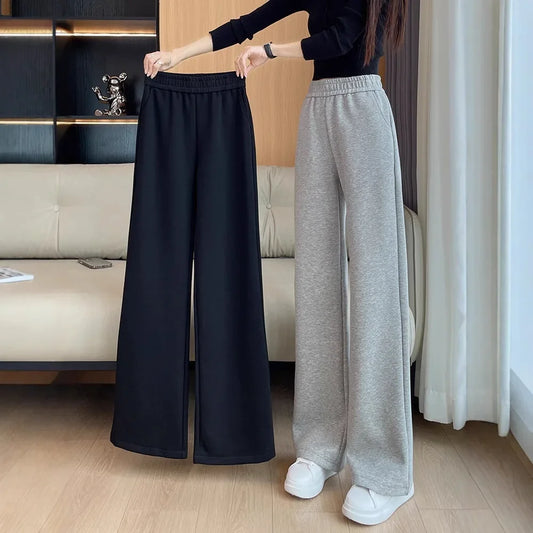 Grey Sports Wide Leg Pants Spring Autumn Thin Straight Casual Sweatpants Comfortable Fashionable Trousers