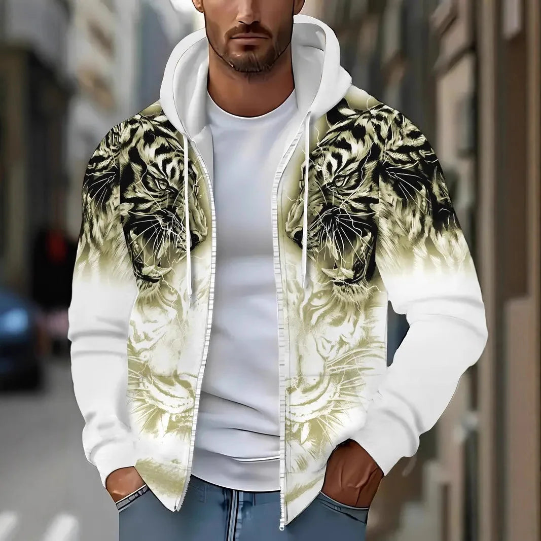 Street Style Men's Hoodies Versatile Printed Casual Man's Hoodies Zipper Jackets Men's Sweatshirts Casual Zipper Cardigans Gifts