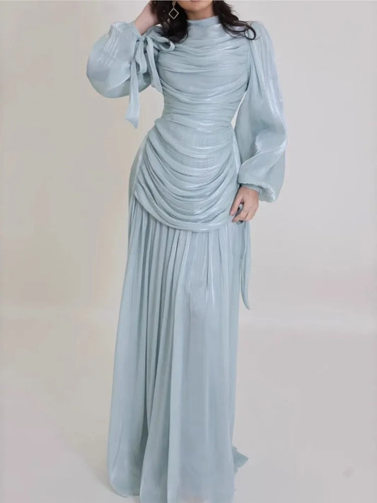 2026 Dresses For Woman Elegant Round Neck Long Sleeve Dress Solid Color Elegant Temperament Vestidos Simple Style Robe Vacation