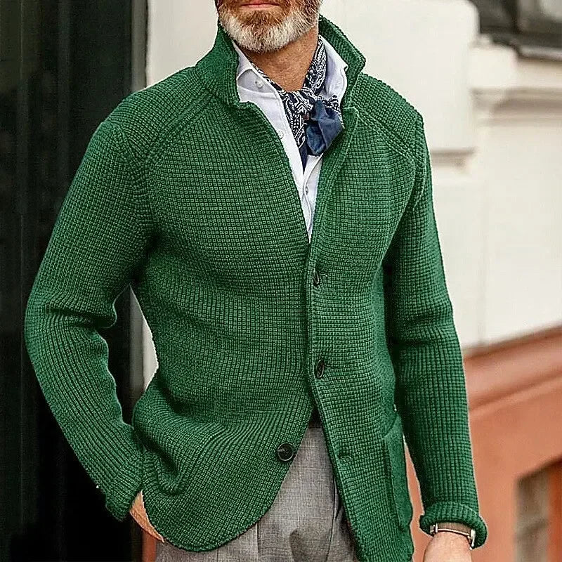 Men's Solid Casual Knitwear Sweater Thick Warm Stand Collar Cardigan Tops Elegant Knitted Coats Autumn Winter Male Sweaters