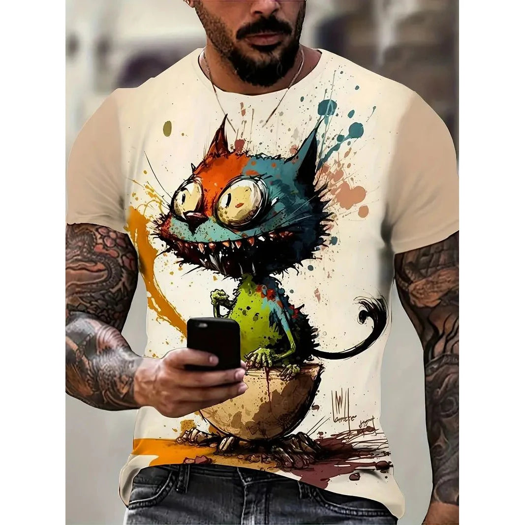 Funny 3D Animal Print Men's T Shirt Leisure Round Neck Short Sleeve Tops Street Hip Hop Style Summer Tees Fashion Loose Pullover
