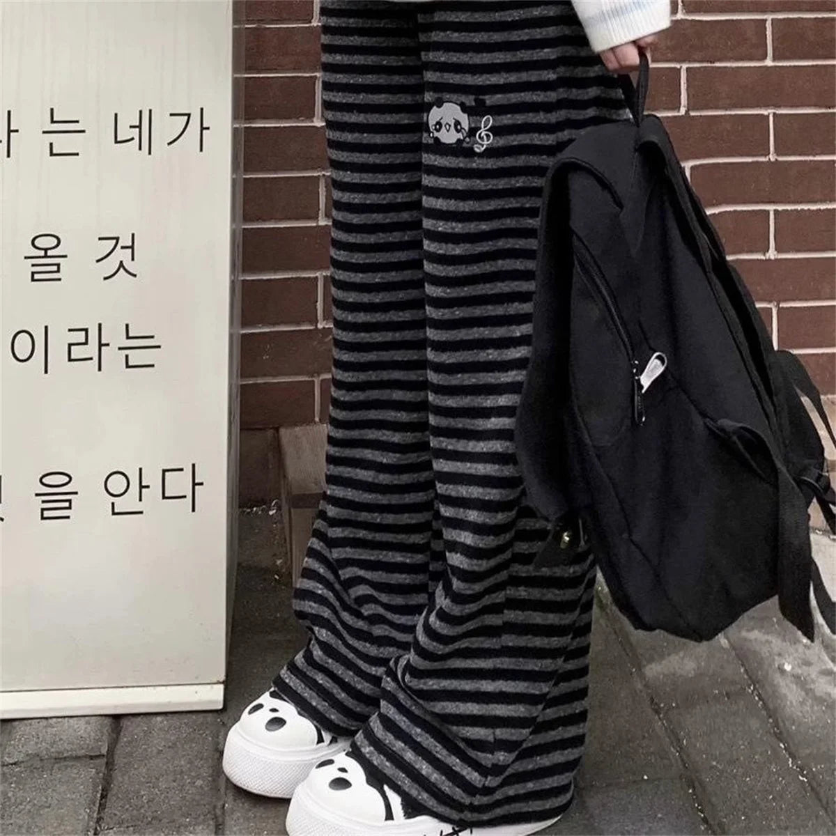 Women's Panda Striped Pants Streetwear Harajuku Pantalones De Mujer Sweatpants Y2k Clothes Casual Japanese Kawaii