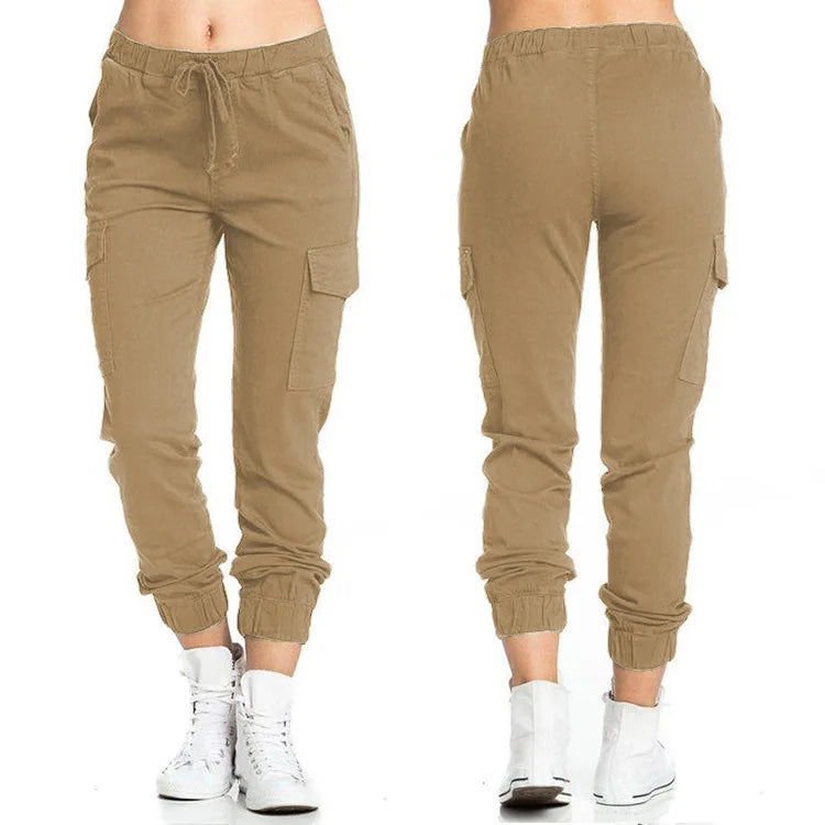 OWNER GIRL New Solid Jogger Women's Cargo Pants Multi-Pocket Drawstring Elastic Waist Women Sports Pants Streetwear Casual Long Pant