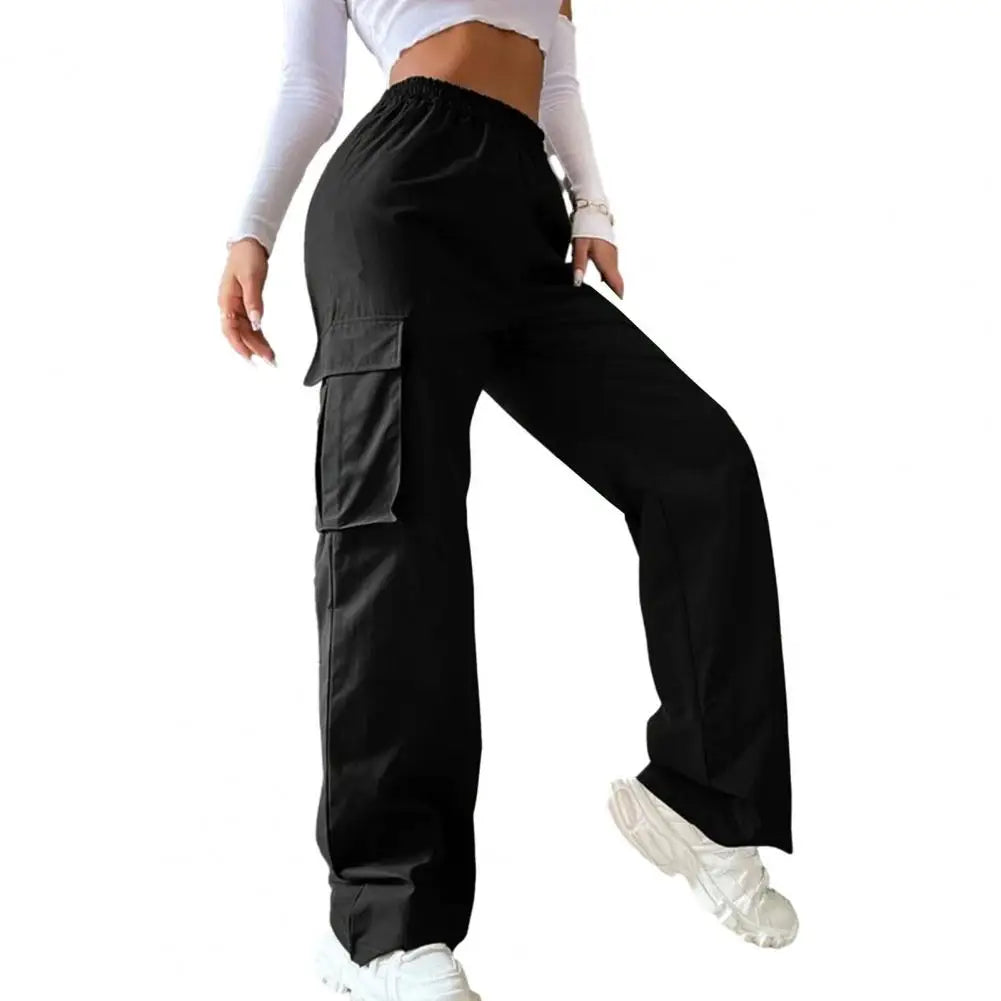 SANWOOD Women Cargo Pants Stylish Women's Cargo Pants Trendy Wide Leg Trousers with Elastic Waist Pockets Casual Korean for Spring