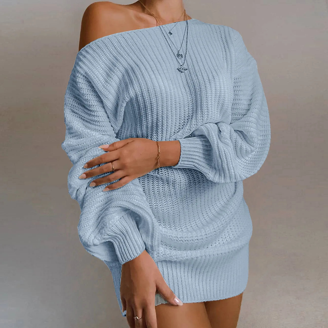 Sweaters Women 2024 New Fashion Autumn Winter Europe Casual off-the-shoulder Lantern Sleeve Sweater women's Clothing HHX20247