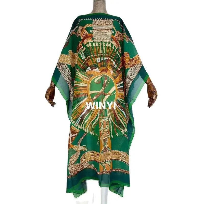 Printed Dresses For Women 2021 Fashion Design Loose Dress Batwing Maxi Long Femme Vestidos Summer Autumn Party Elegant Dress