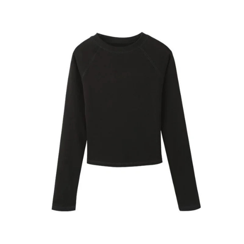 T Shirts for Women Cotton O Neck Long Sleeve Sexy Tops Autumn Casual Skinny Slim Basic Woman TShirts Black White Grey Clothing