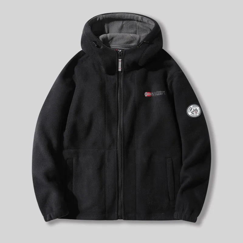 Ayrbao Winter New Men's Coat, Cold Resistant, Warm, Thick Fleece, Hooded Zipper, Loose Solid Color Jacket, Daily Casual Outdoor