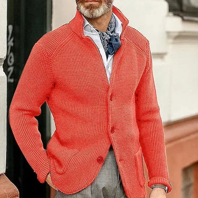 Men's Solid Casual Knitwear Sweater Thick Warm Stand Collar Cardigan Tops Elegant Knitted Coats Autumn Winter Male Sweaters