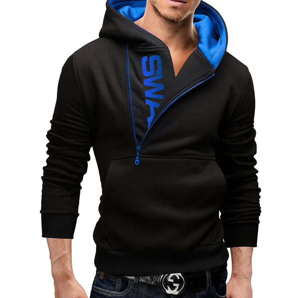 LETSNAGOU Men's Hoodies Long Sleeve Sweatshirts for Men Zipper Hooded Pullover High Neck Mens Sweatshirt Top Jacket Coat Black Sweater