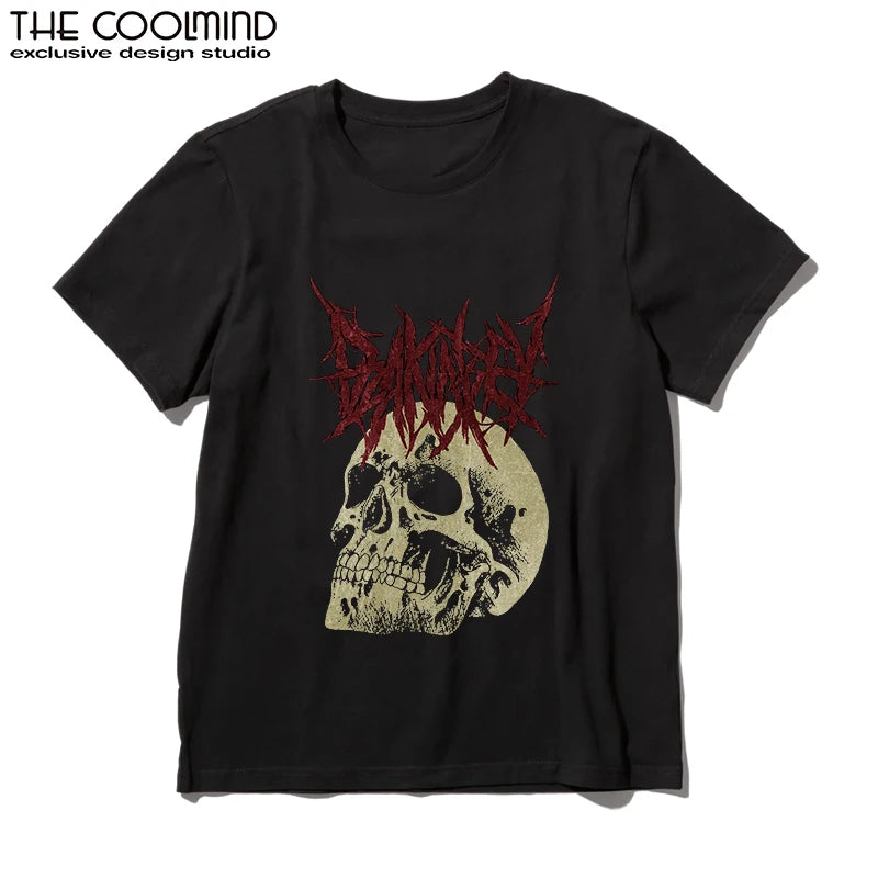 Coolmind U0009-T2 Skull Print Graphic Men T Shrit Exclusive Graphic Men Tshirt Loose Unisex Tee Shirts Men