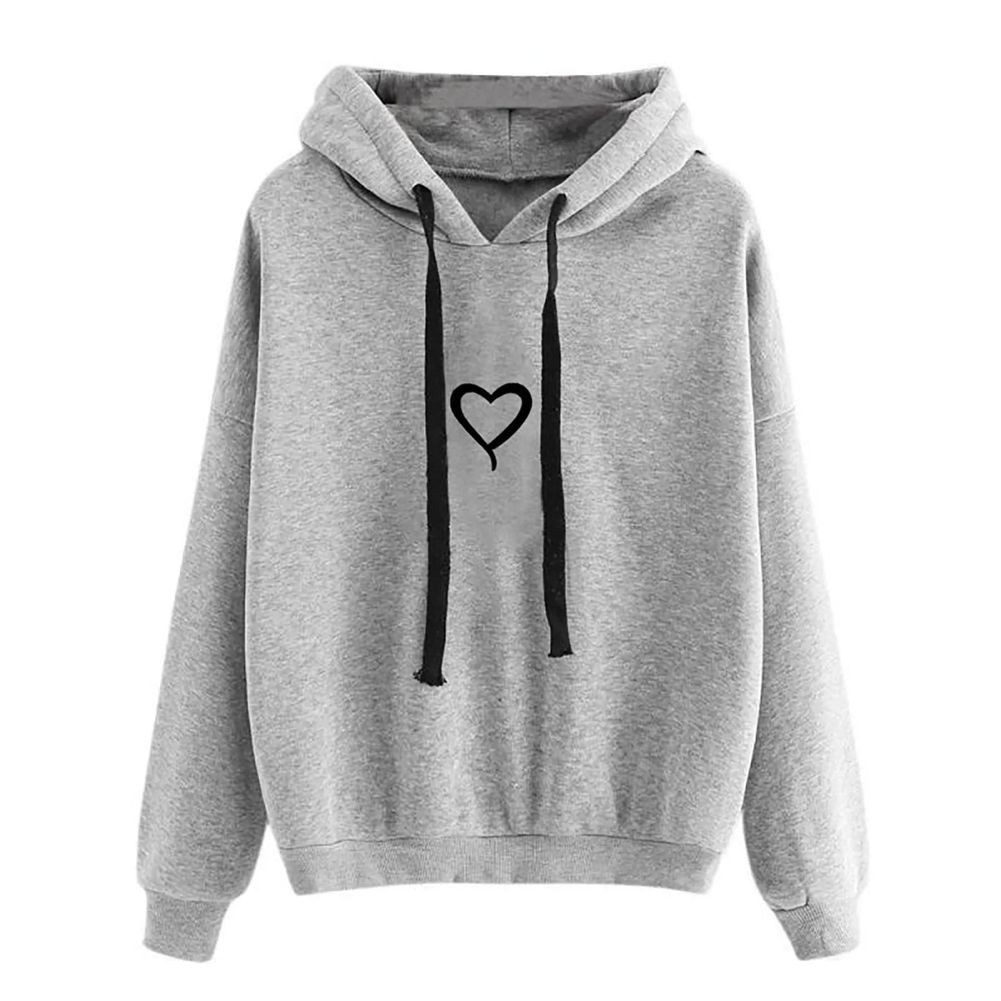 Fashionable Loose Fit Hooded Heart Print Sweatshirt