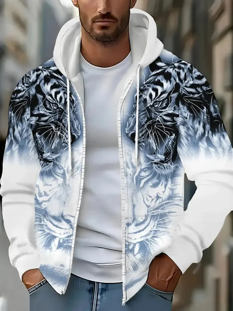Street Style Men's Hoodies Versatile Printed Casual Man's Hoodies Zipper Jackets Men's Sweatshirts Casual Zipper Cardigans Gifts