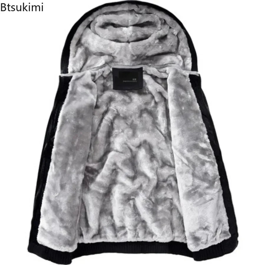 Btsukimi Fashion Men's Jackets Winter Hooded Coats Male Warm Sweatshirts Fleece Hoodie Slim Student Hoodies Outerwear 2026 Men's Clothing
