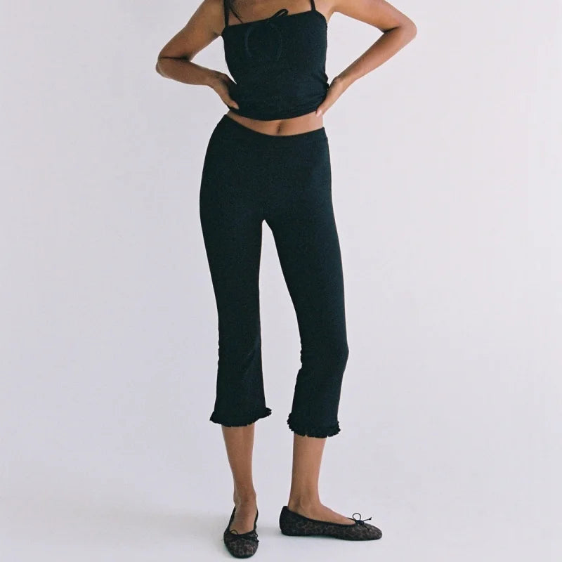 Low Rise Elastic Waist Capri Pants Y2k Knee Length Cropped Leggings 00s Summer Dot Print Crop Tights Bottoms Streetwear