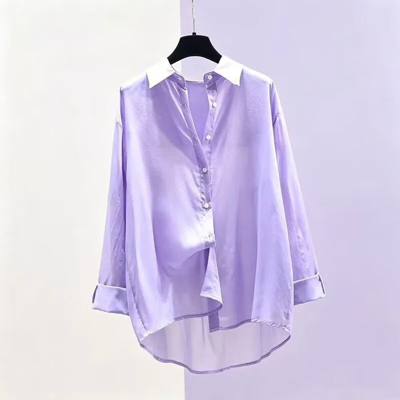 Womens Shirts Long sleeve Loose Thin Blouse 10 colors