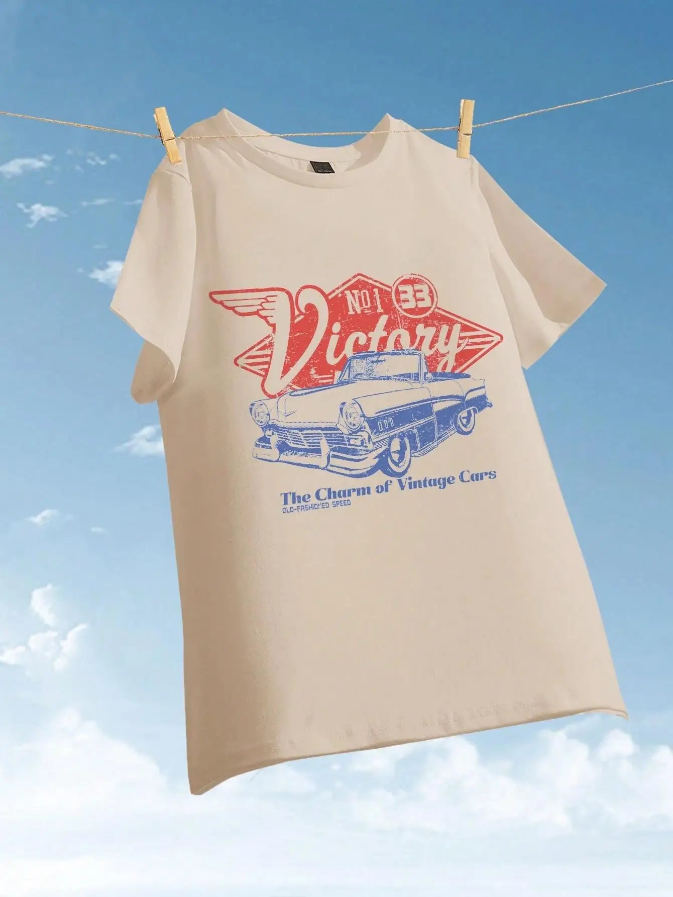 Women T-shirts The Charm Of Vintage Cars Victory Printing Short Sleeve O-Neck Tops Summer Street Clothes