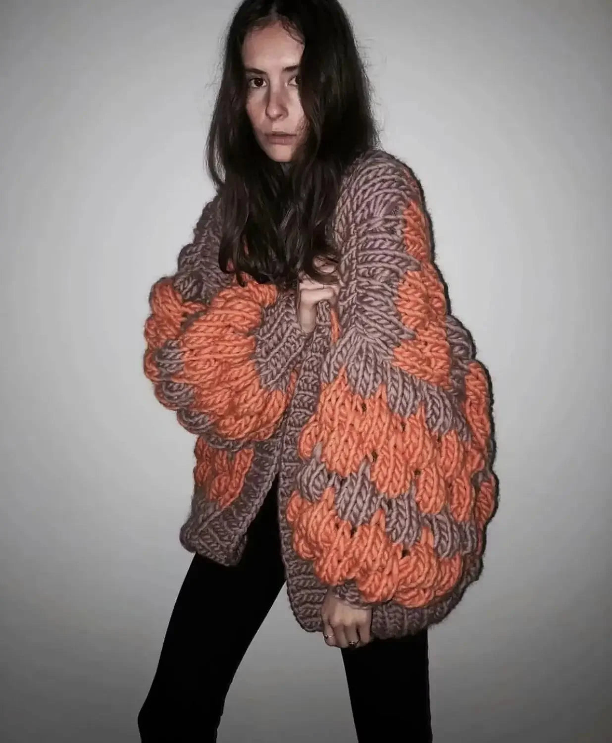 Thick Sweater cardigans for women invierno handmade knitted sweater Balloon long sleeve boho sweaters coat oversize outwear