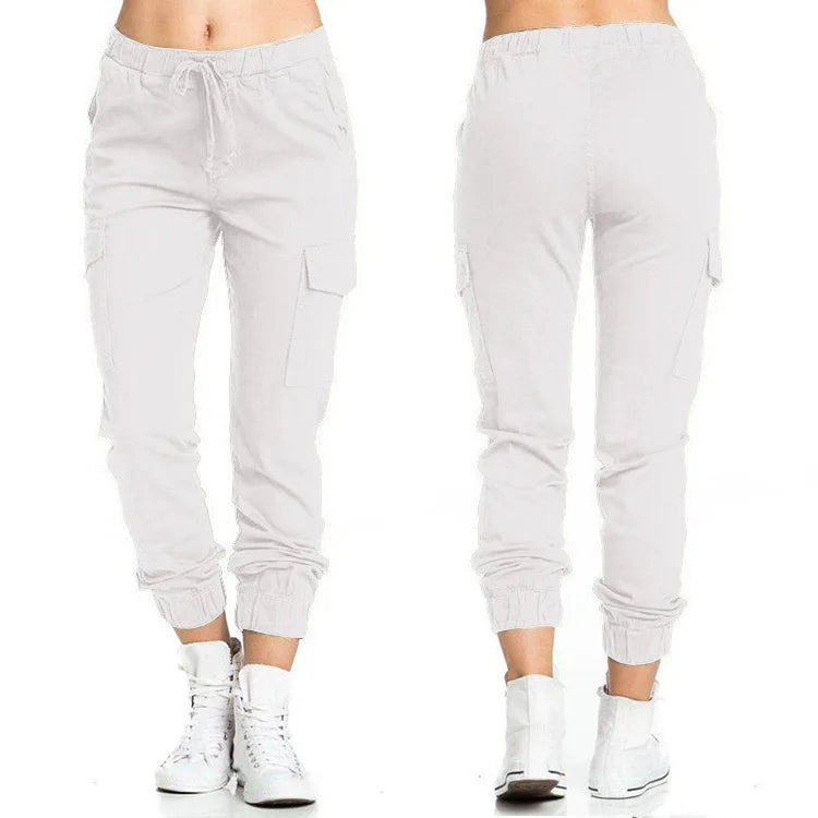 OWNER GIRL New Solid Jogger Women's Cargo Pants Multi-Pocket Drawstring Elastic Waist Women Sports Pants Streetwear Casual Long Pant