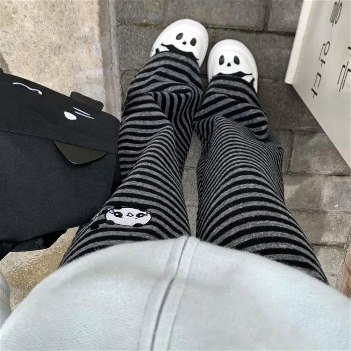 Women's Panda Striped Pants Streetwear Harajuku Pantalones De Mujer Sweatpants Y2k Clothes Casual Japanese Kawaii
