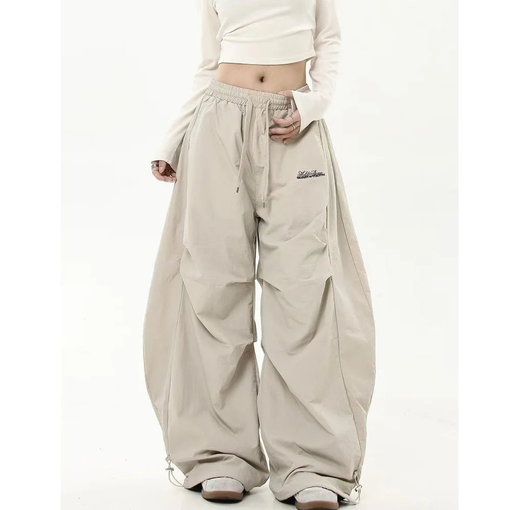Oversized Grey Black Sweatpants Y2K Korean Streetwear Loose Casual Jogger Pants High Waist All Match Drawstring Trousers