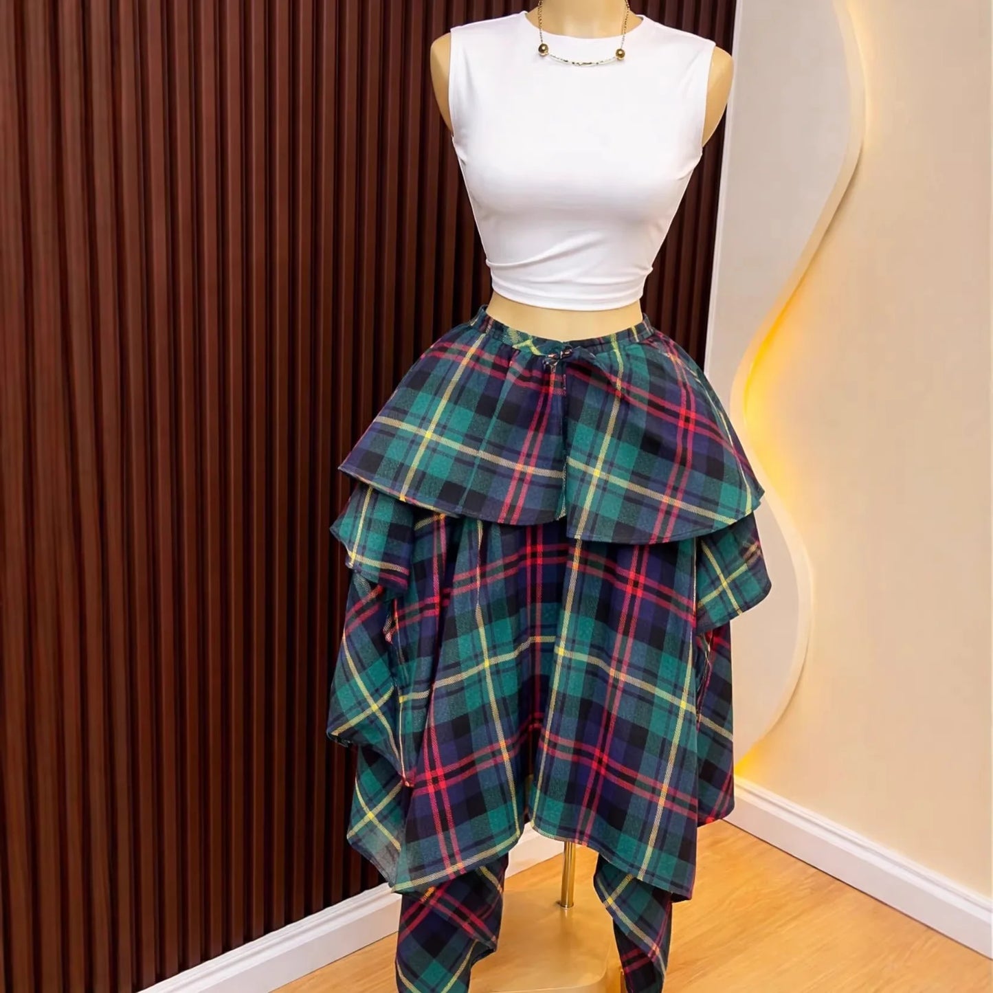 Skirts Women Mid Length Skirt A Line High Waist Slim Fit Plaid Print Casual Elegant Splice Y2k Streetwear Work 2026 Summer