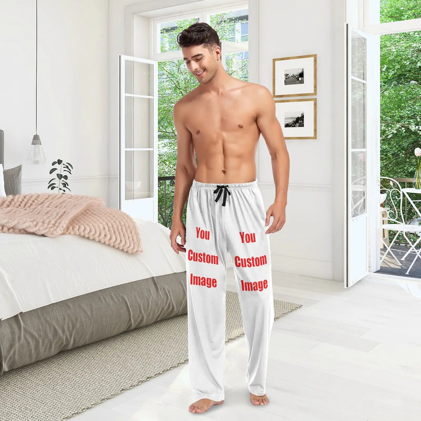 Loose Men's Pajama Pants Man Custom Image Design Home Sleepwear Spring Autumn Trousers For Men Pijama Elastic Long Pants pyjama