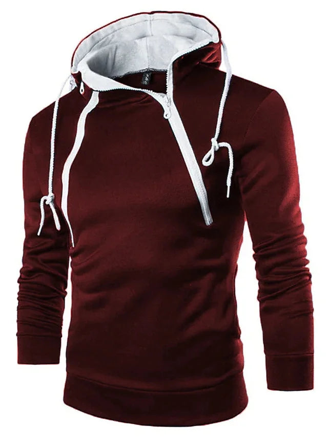 LETSNAGOU Men's Hoodies Long Sleeve Sweatshirts for Men Zipper Hooded Pullover High Neck Mens Sweatshirt Top Jacket Coat Black Sweater